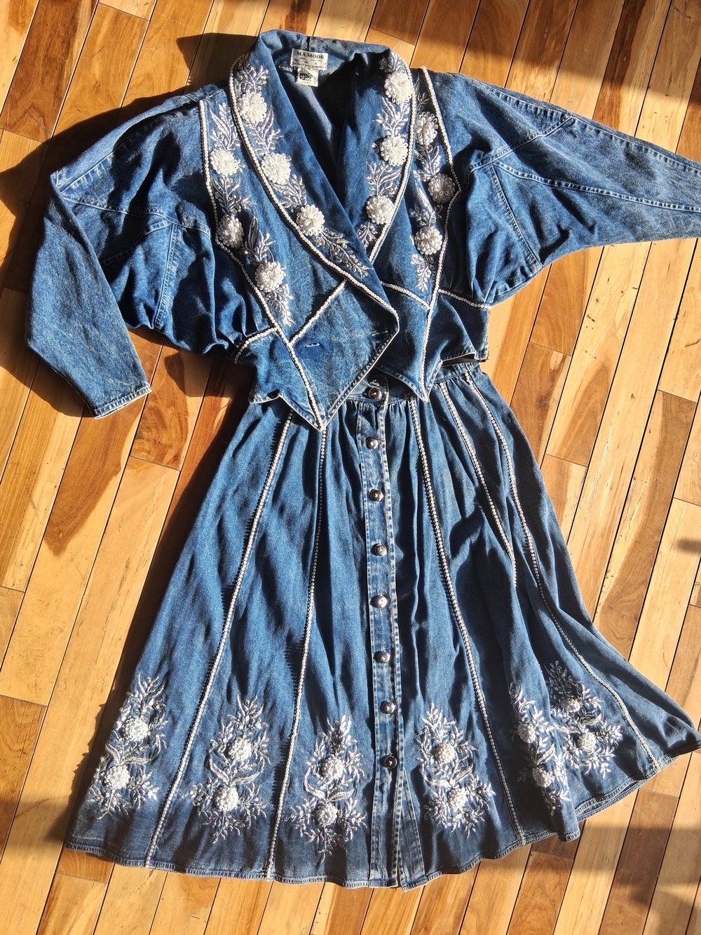 Vintage 90s MAMODE Embroidered Denim Two-Piece Set